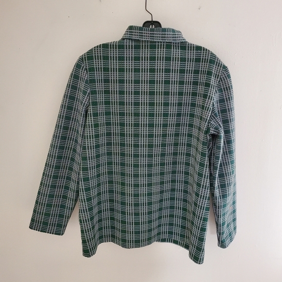 70s Vintage Forest Green Plaid Dagger Collar Top - Picture 6 of 8